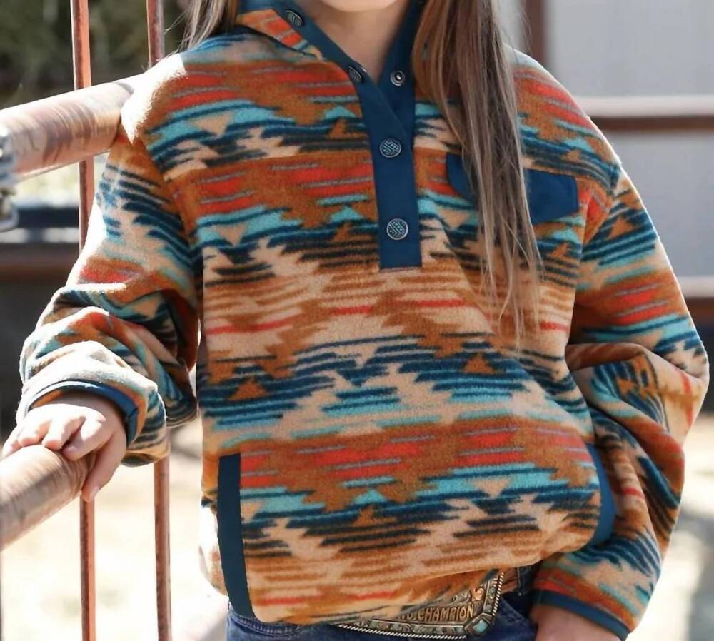 NEW CINCH girls' fleece pullover jacket in khaki